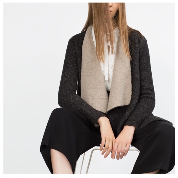 Zara Knit Two Tone Drape Cardigan - Picture 2 of 8